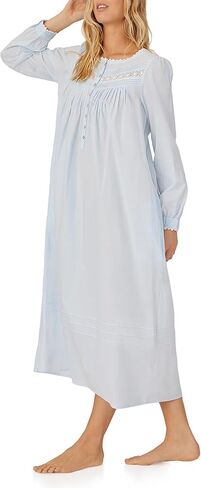 Eileen West Queen Anne's Lace Cotton Heirloom Dream Long Sleeve Lightgown مع جيوب ، أصفاد مشذبة ، طولها 50 بوصة in Kuwait