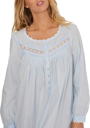 Eileen West Queen Anne's Lace Cotton Heirloom Dream Long Sleeve Lightgown مع جيوب ، أصفاد مشذبة ، طولها 50 بوصة in Kuwait