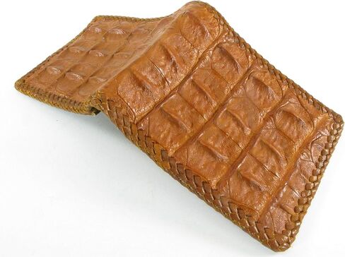 Genuine Crocodile Alligator Backbone Skin Handmade Bifold Wallet (Tan Brown) in Kuwait
