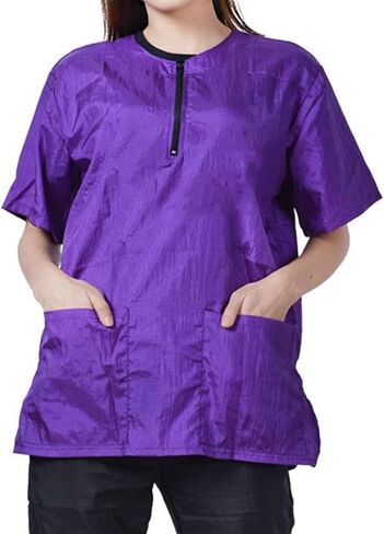 Dog Grooming Smock for Men Women, Anti-Static Smock for Pet Shop Dog Cat Grooming Bathing, Short Sleeves, Water Resistant and Hair Proof, (Solid Black M) in Saudi Arabia