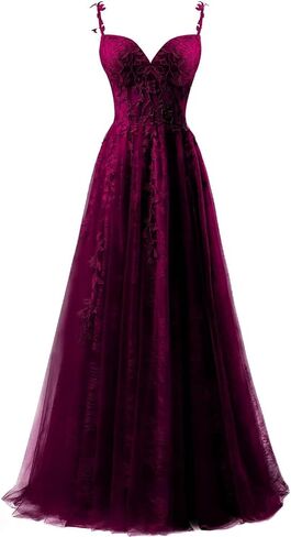 YUAOHUANG Lace Applique Tulle Prom Dresses for Women 2025 Spaghetti Straps Ball Gown Formal Evening Party Gown with Slit in Saudi Arabia
