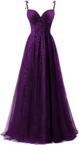 YUAOHUANG Lace Applique Tulle Prom Dresses for Women 2025 Spaghetti Straps Ball Gown Formal Evening Party Gown with Slit in Saudi Arabia