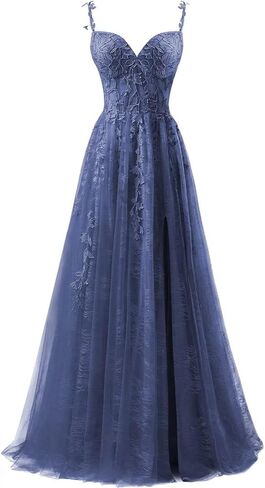 Yuaohuang الدانتيل زين تول ، فساتين حفلة موسيقية للنساء 2025 الأشرطة السباغيتي ثوب كرة المساء الرسمي مع شق in Kuwait