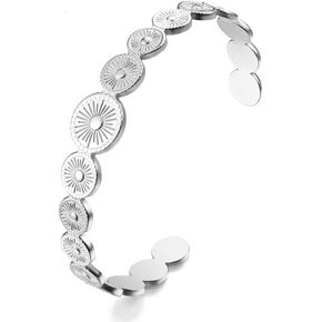 Retro Daisy Bangle Bracelets - Stainless Steel Sun Flower Open Cuff Bracelet Jewelry Gift for Women