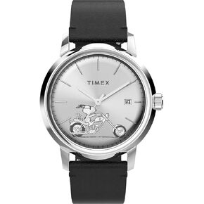 Timex Marlin Automatic Snoopy Easy Rider 40mm Leather Strap Watch, Silver