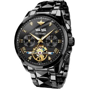 OUPINKE Men's Watch Automatic Designer Big Face Luxury Mechanical Skeleton Dress Business Wrist Watches Two Tone Tungsten Steel Waterproof Sapphire Calendar