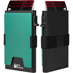 محفظة حامل البطاقة للرجال الحد الأدنى ، حظر RFID Slim Smart POPENIM Wallet ، تحمل 12 بطاقة ، لوحة مضغوطة قابلة للتوسيع ، حزام نقدي/مقطع أموال (أسود)