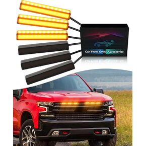 6Pcs LED Grill Lights for 2019-2024 2025 Chevrolet Silverado Raptor Grille Lights Silverado 1500 2500 3500 Accessories Front Grille Trims (Yellow)