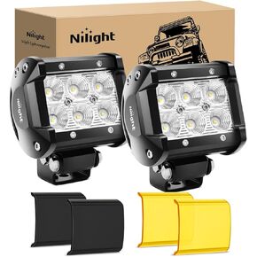 Nilight LED Light Bar with Amber/Black Covers 2 PCS 36 W 6.5 Inch Flood Off Road Lights Super Bright Driving Fog Boat Lighting Pods for Trucks Pickup Golf Cart SUV ATV UTV 4x4 Van Camper