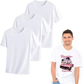 3 PCS Unisex Sublimation Blank T-Shirt for Adult White Polyester Shirts Crew Neck Short Sleeve for Men/Women
