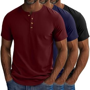 Riyiper 3 Pack Men's Big and Tall Henley T-Shirts Short Sleeve Cotton Plus Size Tees Loose Fit Plus Size Oversized Basic Tops