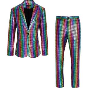 Mens 70s Disco Outfits Set Shiny Sequin Suit and Pants Halloween Costume
