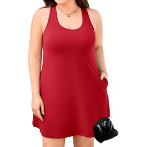 V FOR CITY Plus Size Summer Dresses with Built in Bra Pockets Beach Sundress Casual Sleeveless Scoop Neck Tank Dress 1X-4X