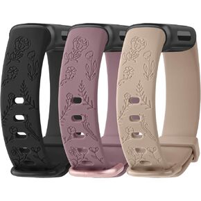 Meliya Compatible with Fitbit Inspire 3 Bands for Women Men, Floral Engraved Silicone Straps Replacement Wristband for Fitbit Inspire 3 Fitness Tracker