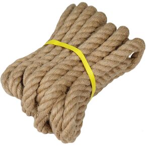 Natural Jute Rope - 3/4 Inch × 25 Feet - Twisted Manila Thick Hemp Rope for Crafts, Hammock, Nautical, Decorating