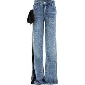 Kedera Women High Waisted Bow Jeans Casual Straight Leg Patchwork Baggy Boyfriend Pants Spring 2025 Denim Jean Trousers