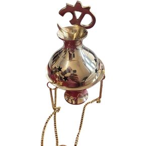 Indian Consigners Brass Altar Incense Charcoal Burner Holder with Chain (Cross)