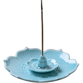 Incense Holder for Sticks Ceramics Lotus Incense Burner,Incense Stick Holder and Detachable Ash Catcher