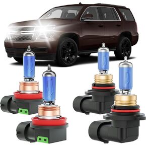 Tahoe/Suburban Halogen Headlight Bulbs Fits For 2007-2020 Chevy Tahoe/Suburban Halogen High Low Beam Combo, Ultra Bright 5000K White Bulbs, 12V-100W, Pack of 4