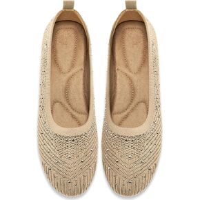 Almusen Ballets Flats for Women Dressy: Comfortable Soft Knit Work Flats Glitter Rhinestone Round Toe Casual Shoes for Office Wedding