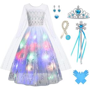 Light Up Princess Dress for Girls - Long Sleeve Halloween & Birthday Costume, Ages 3-9