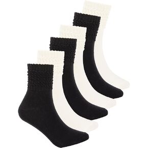 6 Pairs Women Slouch Socks, Mid Calf Rib Tube Scrunchy Slouchy Crew Socks for Women, Cotton Casual Socks