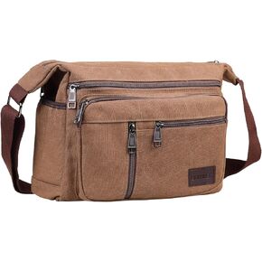 BOMKEE Canvas Messenger Bag for Men, Travel Satchel Crossbody Bag Vintage Shoulder Sling Working Bag with Water Bottle Holder