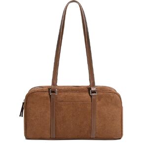 Women's Faux Suede Boston Bowler East West Le Teckel Satchel Swing Shoulder Bag