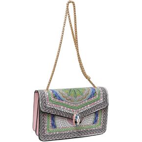 محفظة سلسلة Crossbody Crossbody مع ثعبان رأس الديكور مربعة حقيبة يد ، حقيبة كتف من جلود كتف جلدية بلون بلون