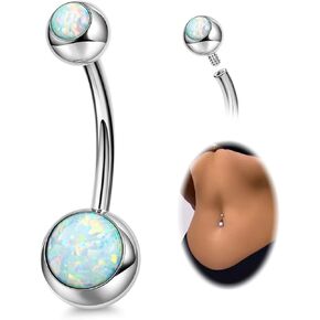 REVOLIA 14G F136 Titanium Opal Belly Button Rings for Women Hypoallergenic Belly Rings Internally Threaded Barbell Navel Rings Body Piercing Jewelry 6-16MM Opal-17 White 8MM