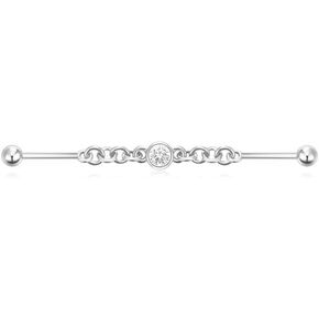 18G Round CZ Chain Industrial Barbell Earrings S925 Sterling Silver Industrial Piercing Jewelry Cartilage Industrial Earrings for Women