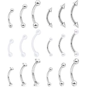 16g 6/8/10mm Silver/Gold Eyebrow/Rook/Tragus/Snug/Vertical-Labret/Tongue/Snake-Eyes/Anti-Tragus/Daith/Belly-Button/Bridge/Surface Curved Barbell Piercing Jewelry for Women Men