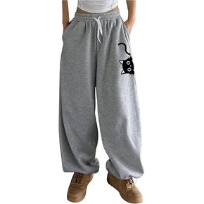 Soly Hux Women's Plus Size Serfring Weist Baggy Pants Wide Luge Pressed Pressured Pants Streetwear