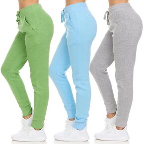 DARESAY Womens Running Workout Fleece Joggers Sweatpants with Pockets and Ealstic Cuff, Pack of 3 Up to XXL