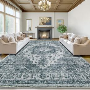 5x7 Area Rugs for Living Room, Washable Non-Slip Bedroom Rug, Stain Resistant Low Pile Soft Kids Nursery Rug, Vintage Farmhouse Non-Shedding Area Rug, Carpet for Dining Room Dorm Playroom