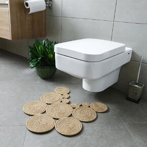 Boho Jute Bath Mat | Handmade Washable Toilet Rug | Modern Bathroom Rug | Double Sided Woven Boho Bathroom Decor | 23.6 x 15.7 inches