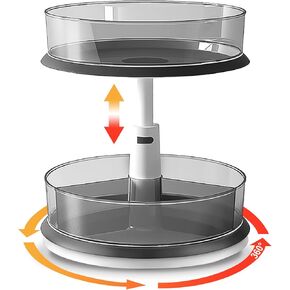 2 Tier Lazy Susan Turntable Organizer for Medicine Cabinet Bottle Pantry Countertop with Clear Large Spice Rack 11 Inch Grey