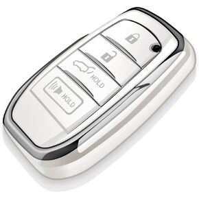Tukellen for Toyota Key Fob Cover Soft TPU Full Protection Key Case fit for 2025 Camry 2019-2024 Venza, RAV4 Prime, Land Cruiser, Fortuner, Grand Highlander, Corolla Cross, Hilux 4-5 Buttons (White)