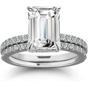 3.0CT Emerald خاتم الزفاف الزفاف مجموعة للنساء ، 18K الذهب الأبيض المطلي بالفضة الفضية CZ أنيقة وفرقة الزفاف