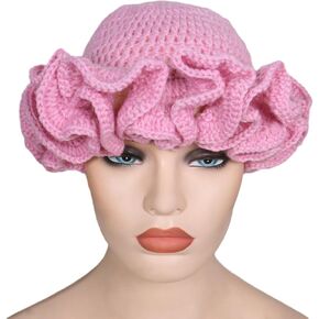 Handmade Crochet Bucket Hat for Woman Teen Outdoor Commute Fisherman Hat Ruffled Brim Winter Windproof Carnival Hat
