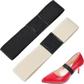 2 Pairs Shoe Straps - Elastic Ankle Straps for High Heels - Wide Elastic Shoe Band - Black White