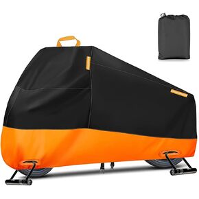 Waterproof Motorcycle Cover, Heavy Duty Motocycle Vehicle Cover Fit up to 96.5", All Season Protection Cover with Top Handle, Lock-Holes & Reflective Strips, XXL Powersports Vehicle Covers