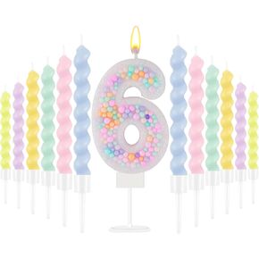 Rainbow Number 3 Birthday Candle 3D Macaron Glitter Number 3 Candle Pastel Pink Birthday Cake Candles with 12 Pcs Long Spiral Cake Candles for Girls Boys Cakes Topper Wedding Anniversary Theme Decor