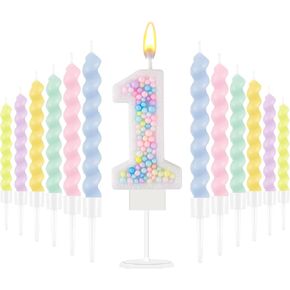 Rainbow Number 3 Birthday Candle 3D Macaron Glitter Number 3 Candle Pastel Pink Birthday Cake Candles with 12 Pcs Long Spiral Cake Candles for Girls Boys Cakes Topper Wedding Anniversary Theme Decor in Kuwait