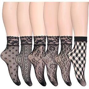 MarJunSep Lace Ankle Socks for Women Teen Girls Cute Elegent Mesh Fishnet Ankle Crew Socks Sexy Fashion
