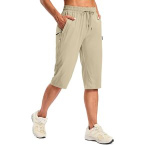 Women's 15" Long Shorts with Pockets Below The Knee Length Hiking Cargo Capris Lightweight Quick Dry Bermuda Shorts Summer