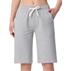 SPECIALMAGIC Bermuda Shorts for Women 12" Sweat Cotton Athletic Sports Workout Below Knee Shorts with Pockets