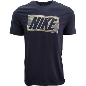 Nike Mens Italic Graphic Logo Crewneck T-Shirt (Large, Obsidian (Abstract Logo))