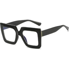 LJCZKA Oversized Square Blue Light Glasses for Women Big Thick Frame Eyeglasses Stylish Chunky Computer Anti Glare Glasses