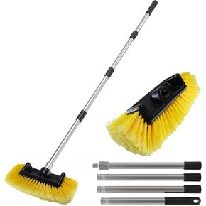فرشاة غسل السيارات مع 56 "مقبض طويل | غسيل السيارة 12" تراجع فرشاة ناعمة من خمسة جوانب | لا فرشاة خدش خدش ناعمة للسيارة ، RV ، القارب ، منزل لوحة الطاقة الشمسية ، الثلج ، الأرضيات الغسيل